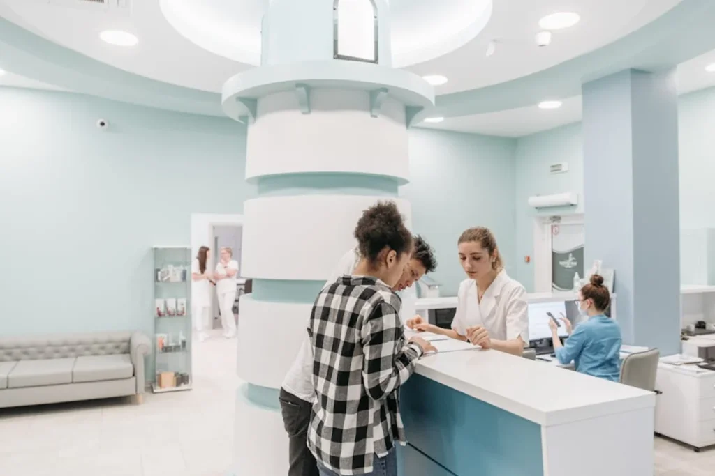 Patient checking in at a healthcare facility